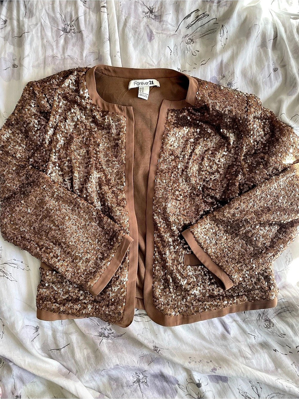 Forever 21 Sequin Jacket in Brown Size Medium